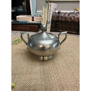 FC Etain Garanti Silver Tone‎ Matte Sugar Bowl with Lid & Handle Made in France